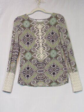 Sundance Cotton Blend Geometric Embroidered Multicolored Long Sleeve Top Size XS